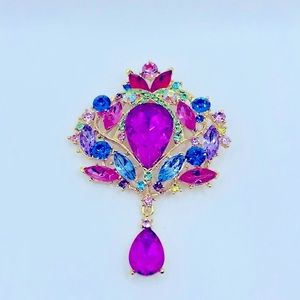 Large Multicolor Water Drop Rhinestone Brooch